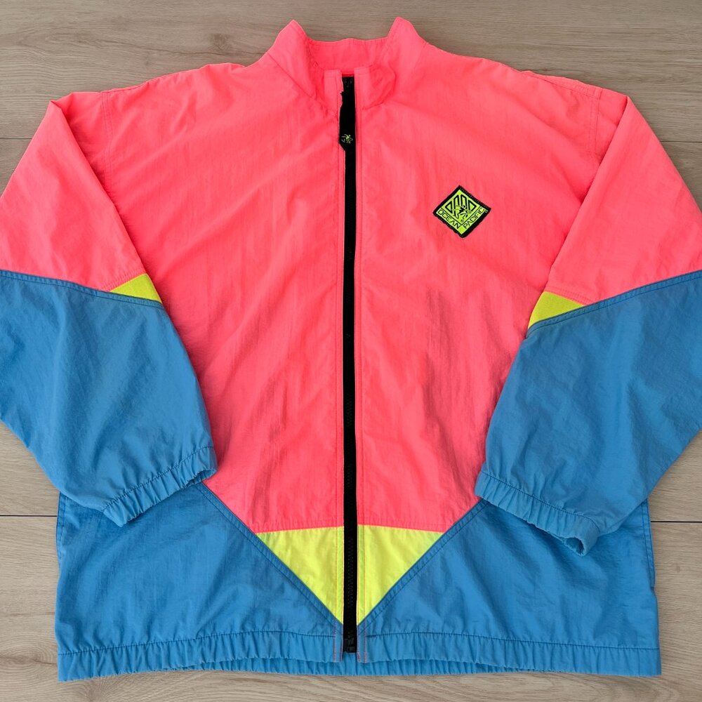 Vintage 90s Ocean Pacific Women's Size 16/XL Neon Pink Color-block Windbreaker